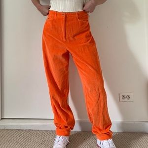 Hand Dyed Carrot Orange Corduroy Straight Leg Pant